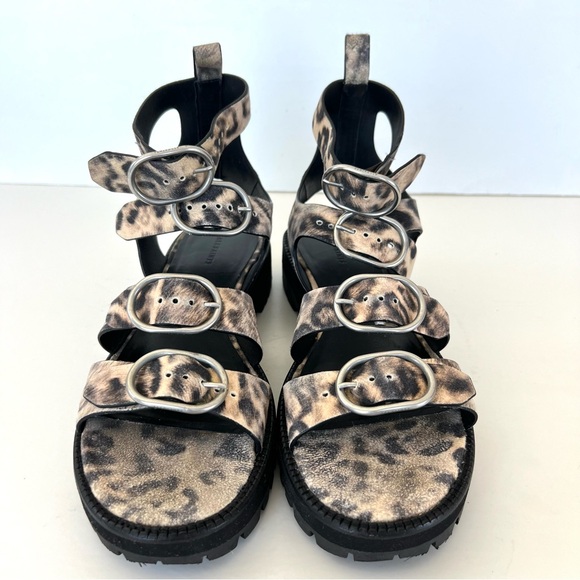 ALLSAINTS Raquel Gladiator Leopard Print Leather Strap Buckle Open Sandal Sz 40 - Picture 5 of 13